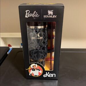 Stanley Barbie Ken Black Tumbler with White Patterns